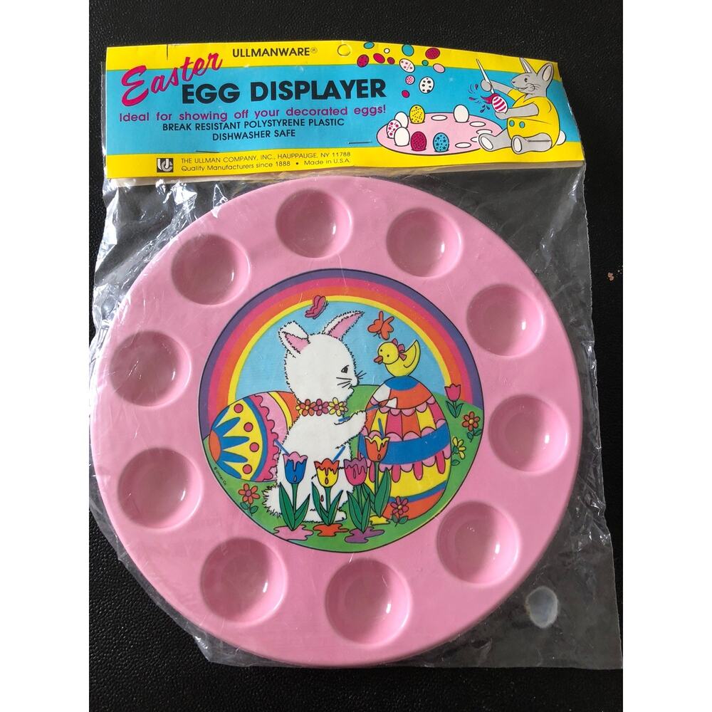 Vintage Ullmanware Easter Egg Tray Pink Plastic Bunny Tray Holds 10 Eggs Chick
